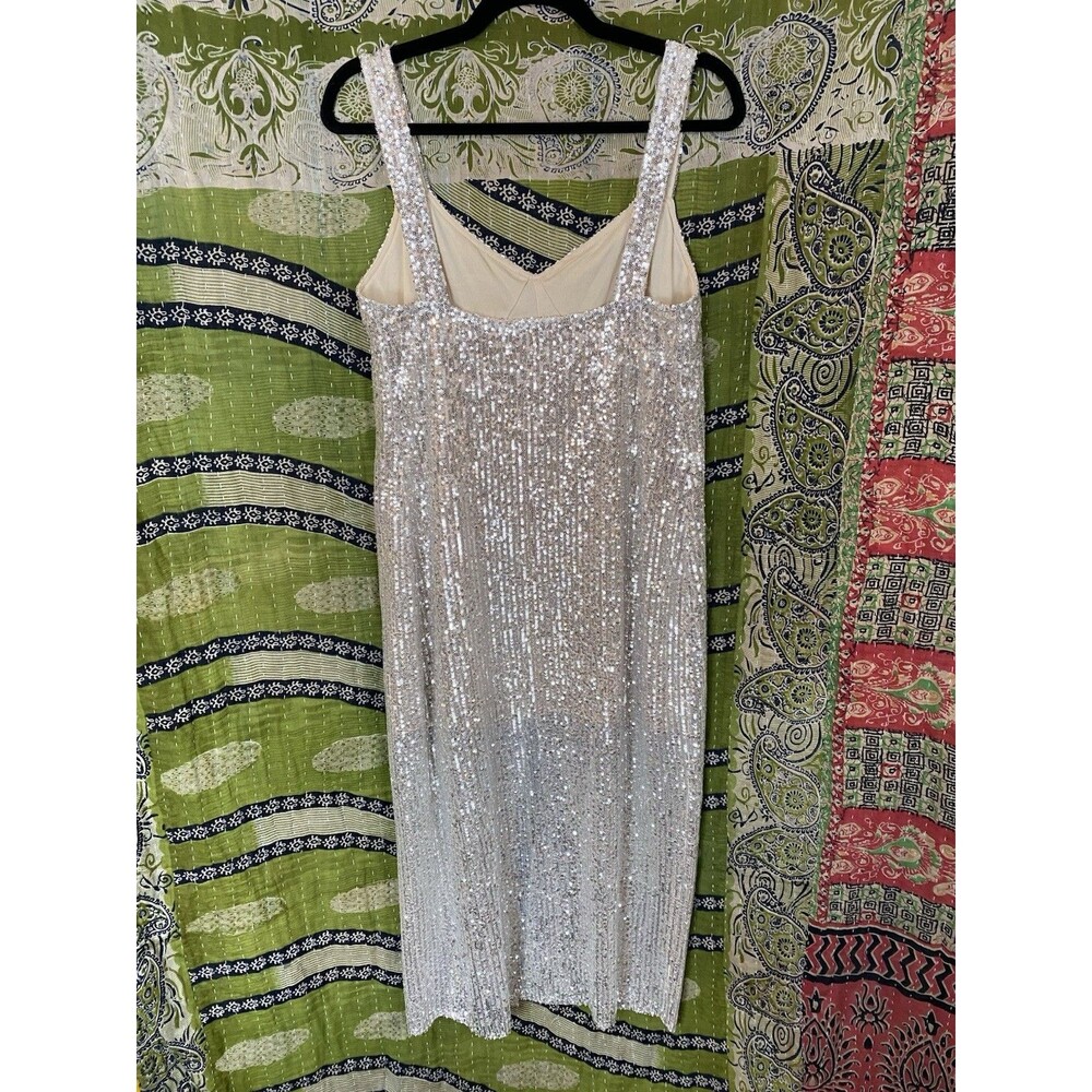 NWT Zara Trafaluc Silver Sequin Midi Dress Size Medium - Picture 10 of 16